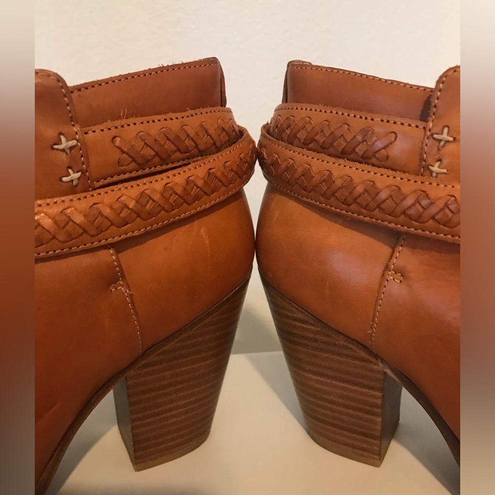 Rag & Bone brown camel Harrow braided belted ankle leather boots SZ 8.5 - Picture 10 of 11